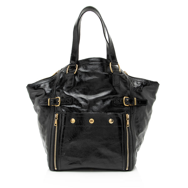 Black patent leather tote bag best sale