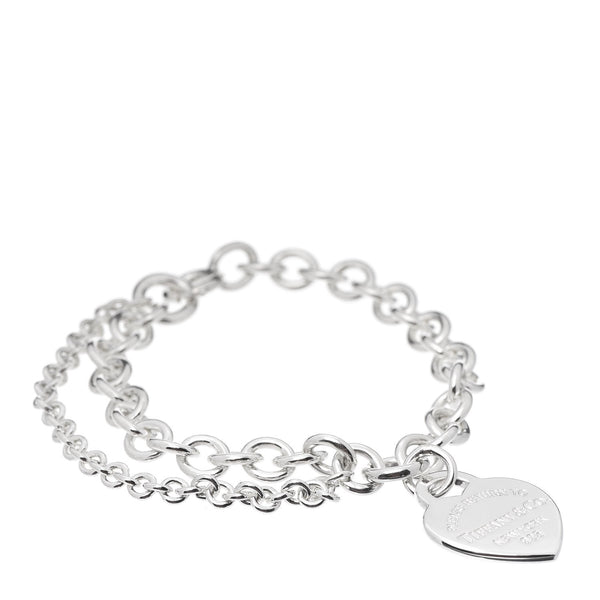 Silver Monogram Heart Tag Charm Bracelet