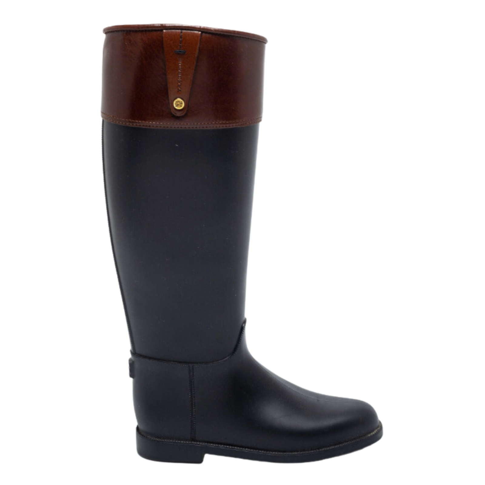 Black/Brown Rubber and Leather Rain Boots 37