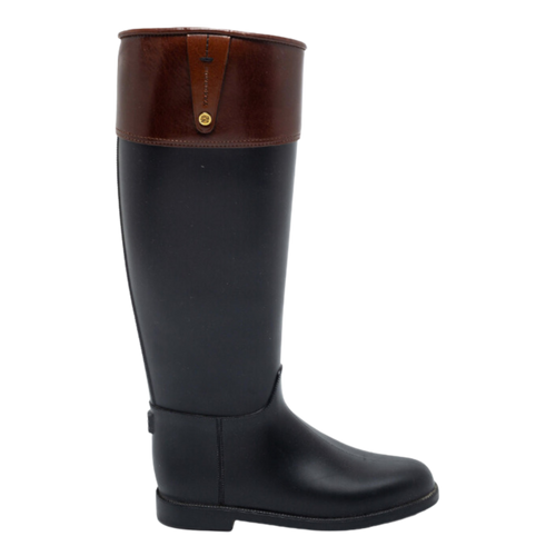 Black/Brown Rubber and Leather Rain Boots 37