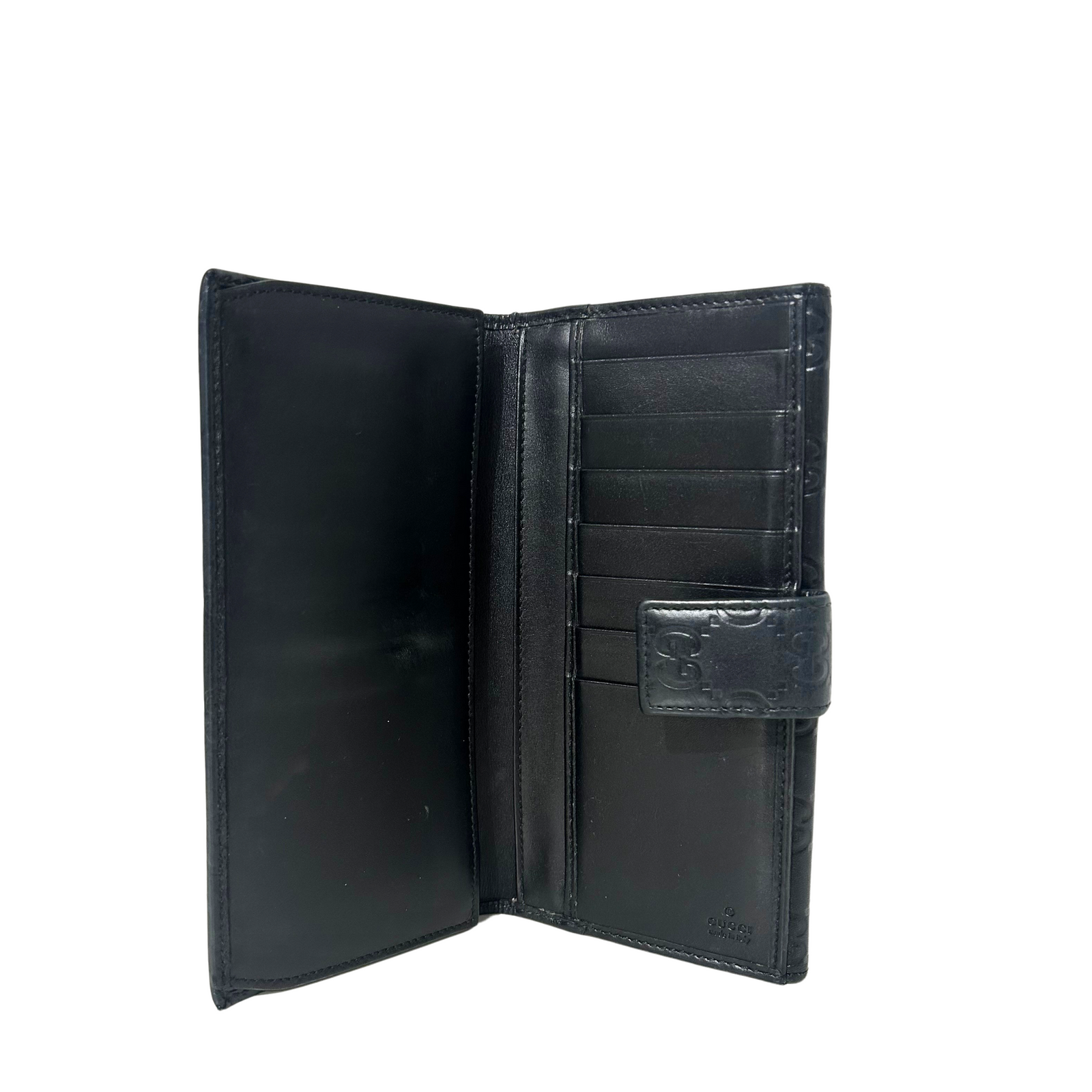 Black Guccissima Leather Flap Continental Wallet