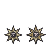 Resin Metal CC Star Earrings Black/Gold