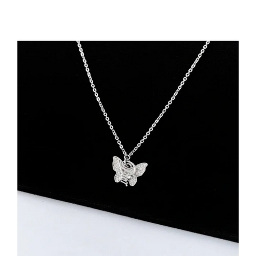 Crystal Butterfly Necklace Silver