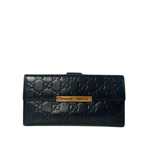 Black Guccissima Leather Flap Continental Wallet