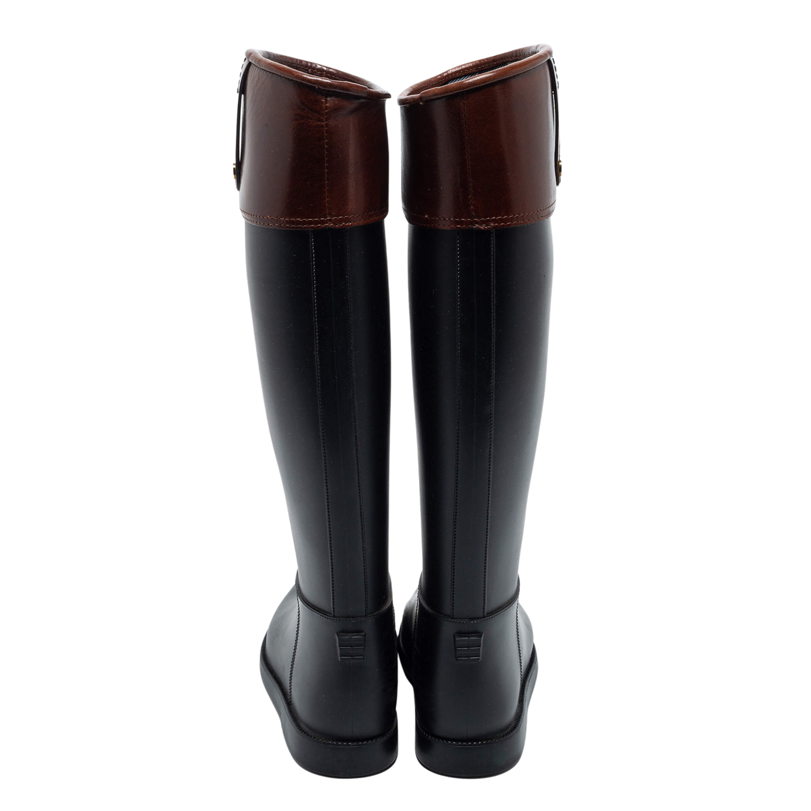 Black/Brown Rubber and Leather Rain Boots 37