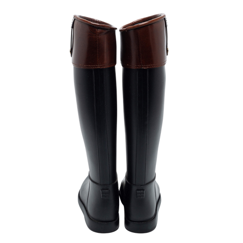 Black/Brown Rubber and Leather Rain Boots 37