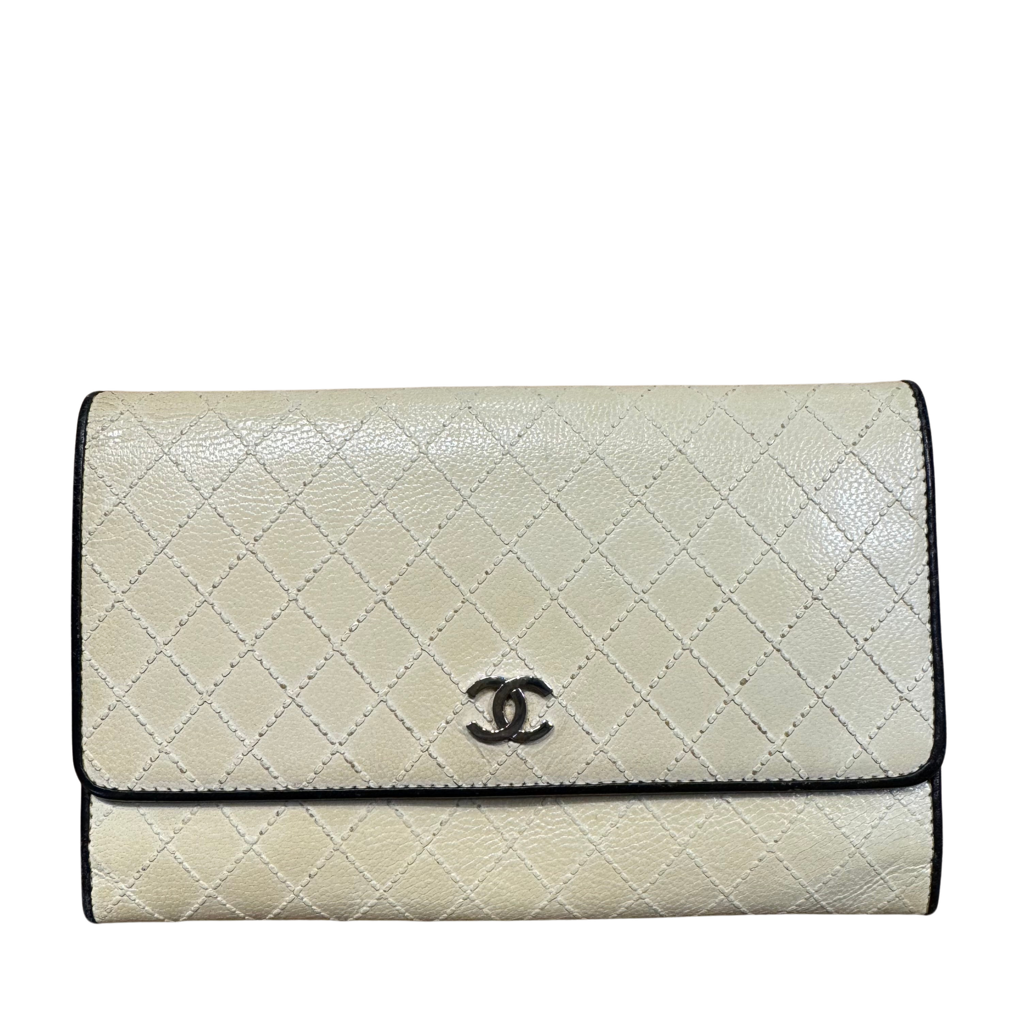 White Quilted Flap Wallet