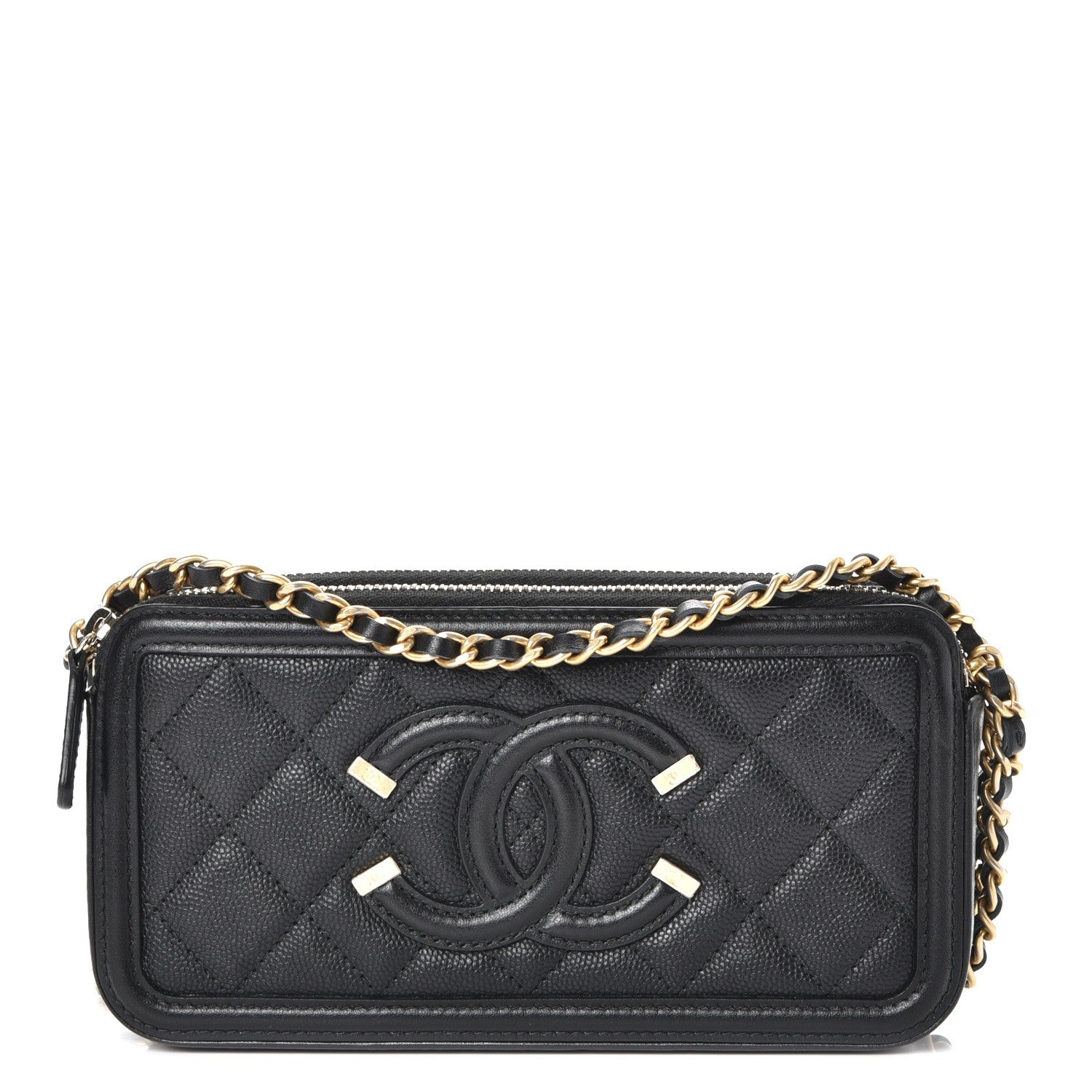 Caviar Quilted CC Filigree Clutch With Chain Black