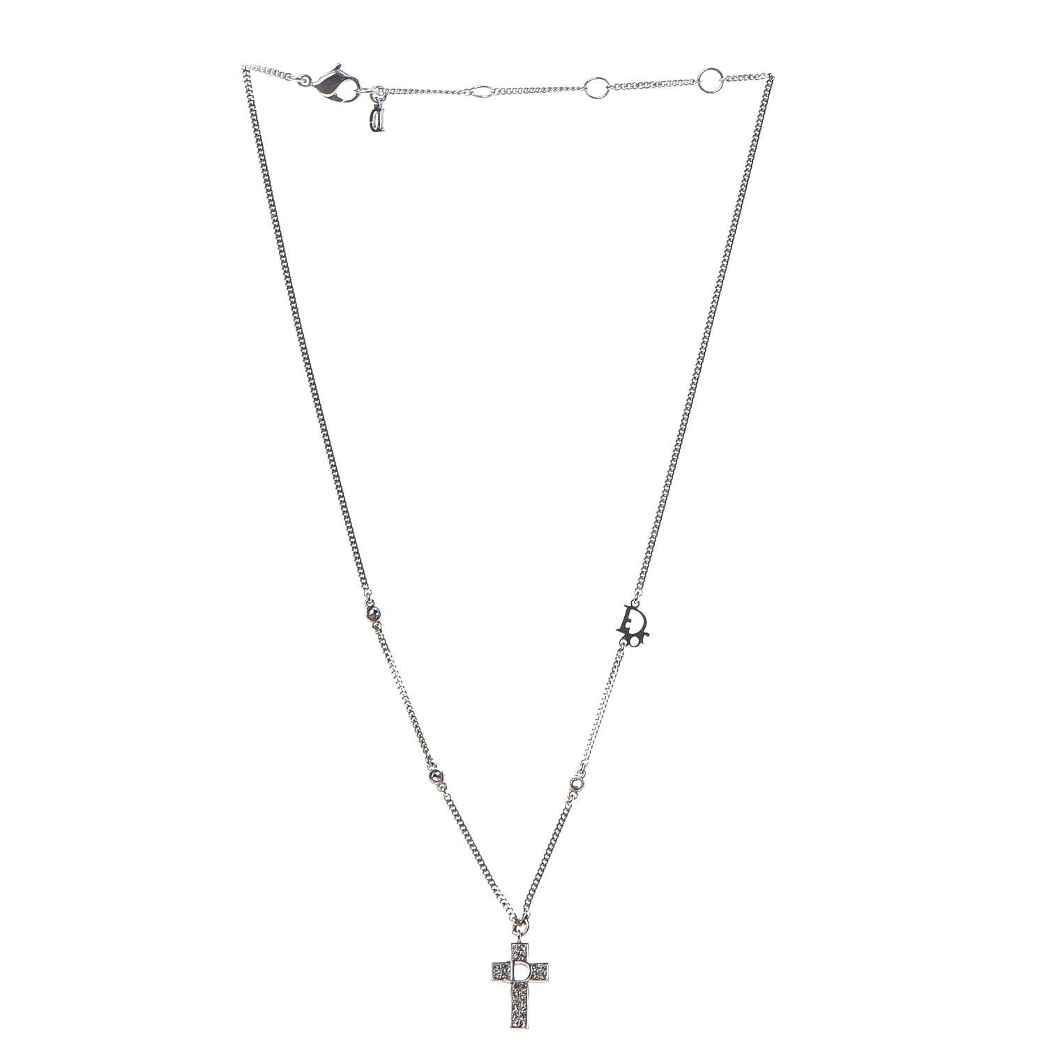 Crystal Cross Necklace Silver