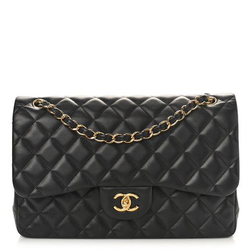 Lambskin Quilted Jumbo Double Flap Black