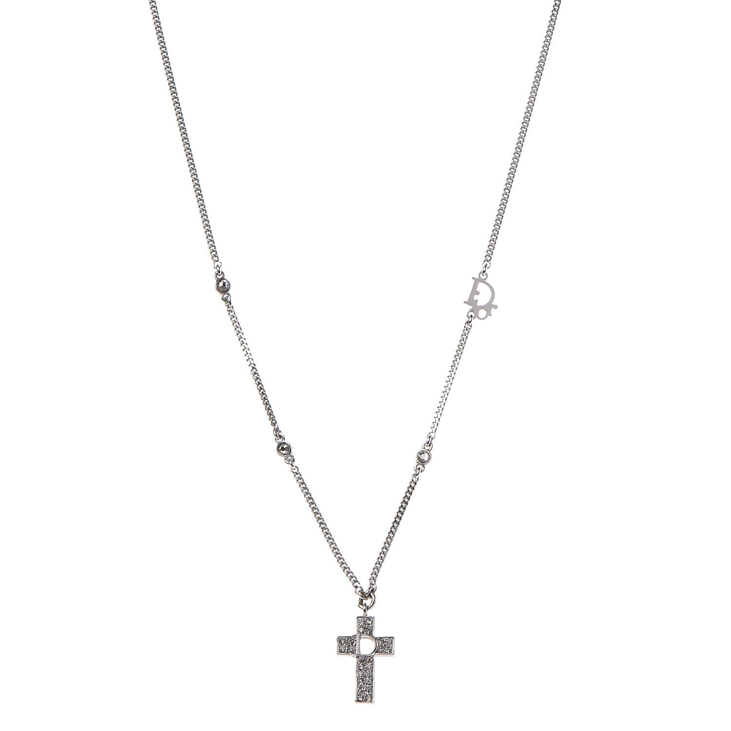 Crystal Cross Necklace Silver