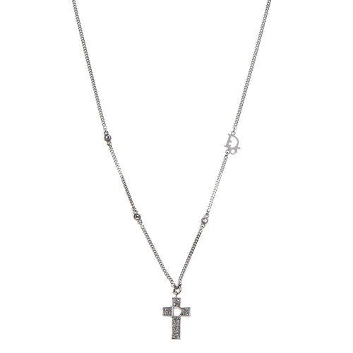 Crystal Cross Necklace Silver