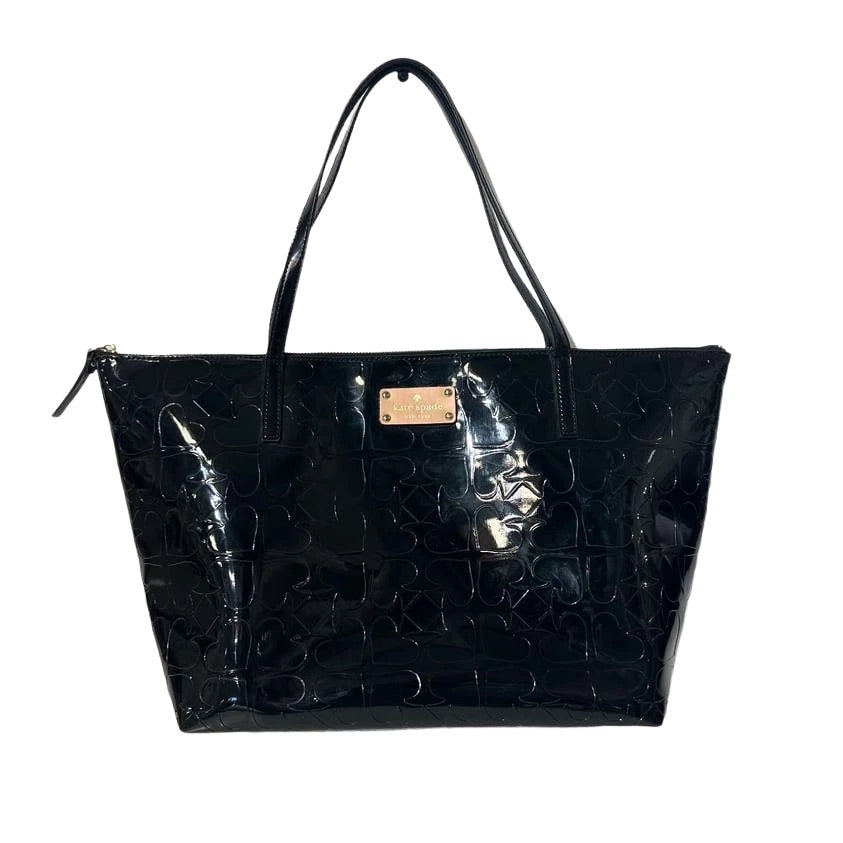 Black Patent Tote with Embossed Spade