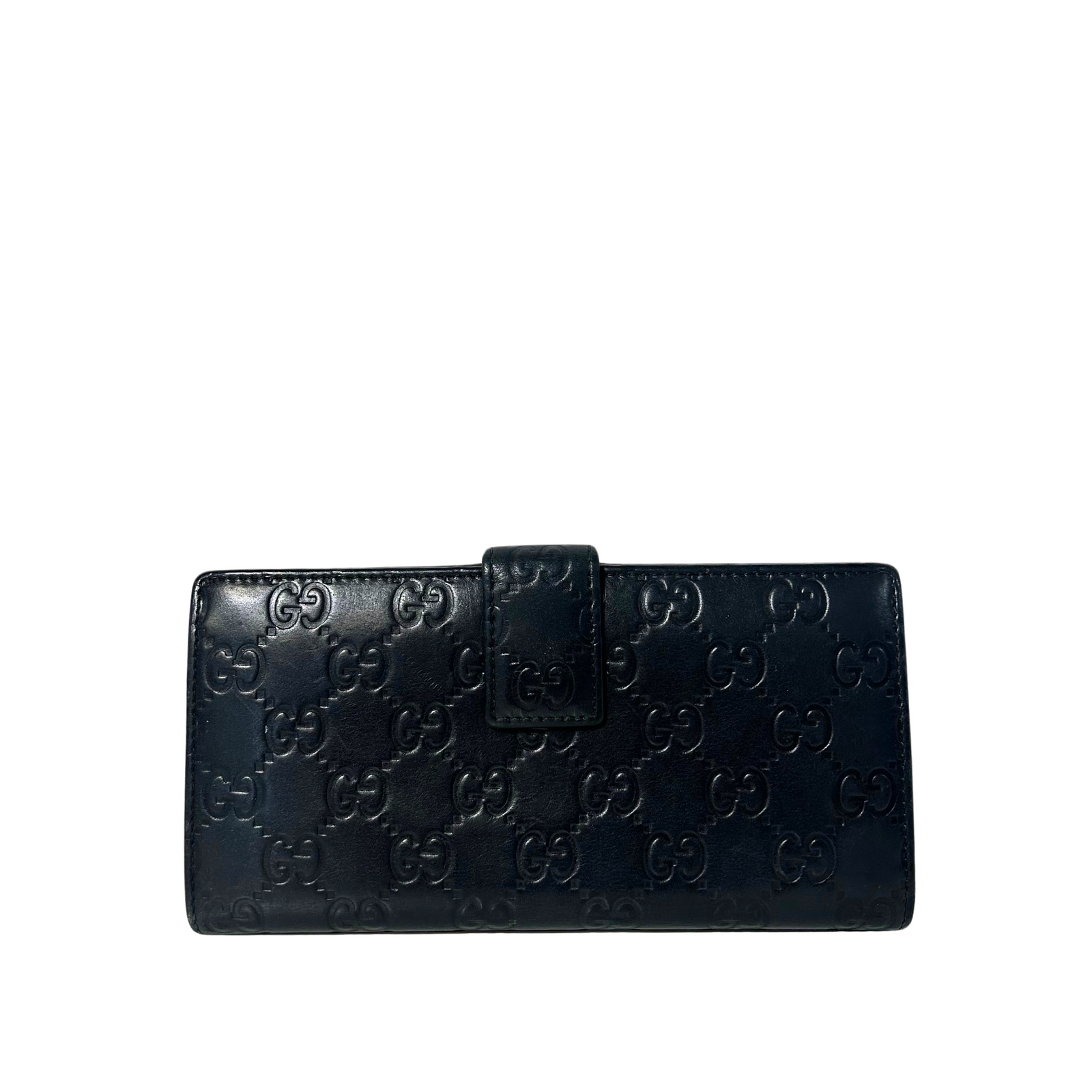 Black Guccissima Leather Flap Continental Wallet