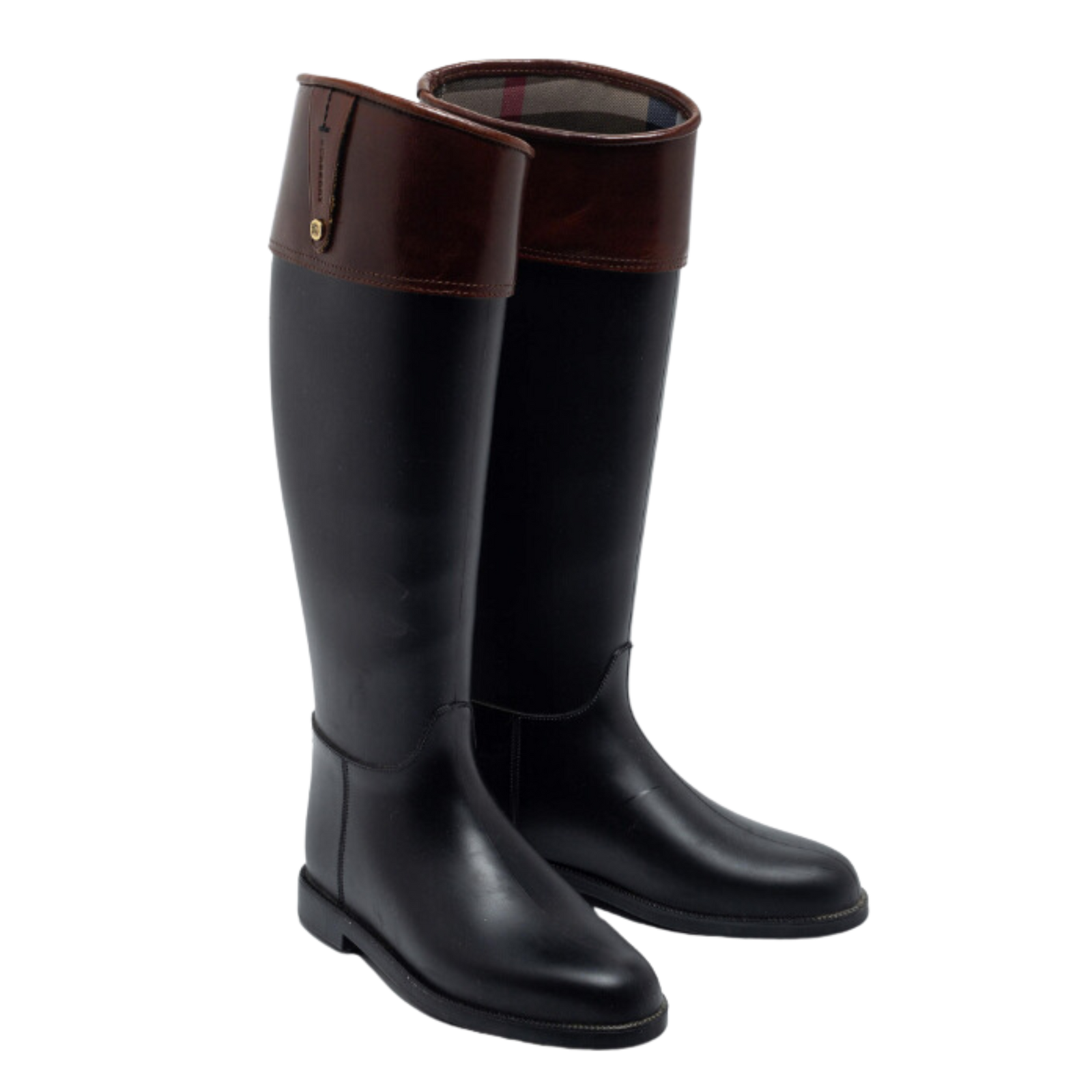 Black/Brown Rubber and Leather Rain Boots 37