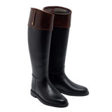 Black/Brown Rubber and Leather Rain Boots 37