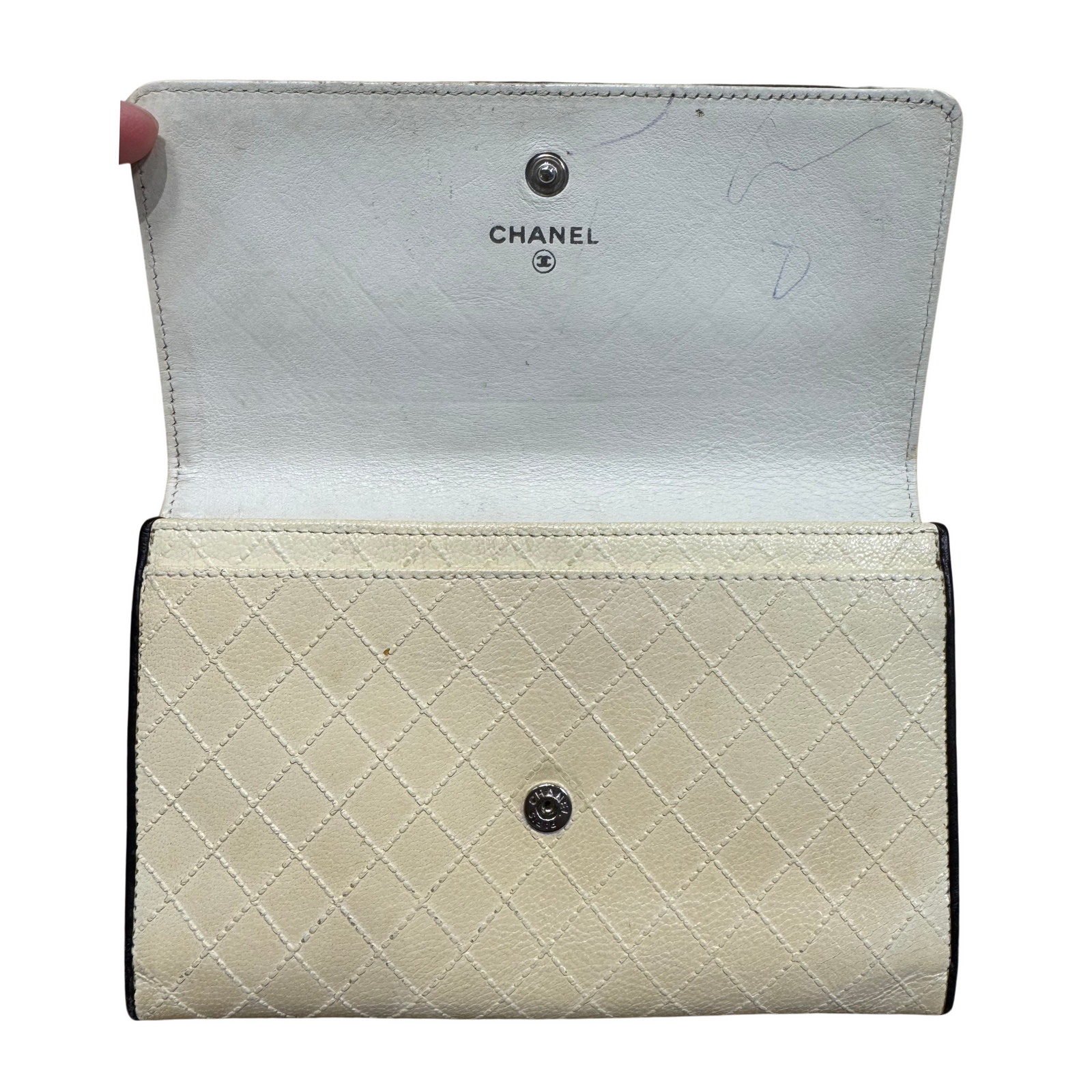 White Quilted Flap Wallet