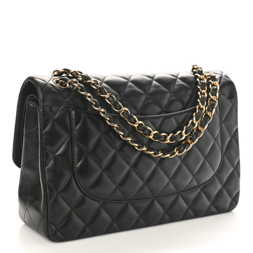 Lambskin Quilted Jumbo Double Flap Black