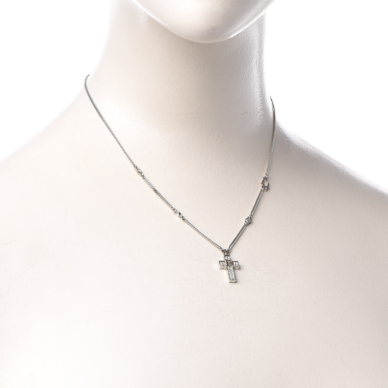 Crystal Cross Necklace Silver