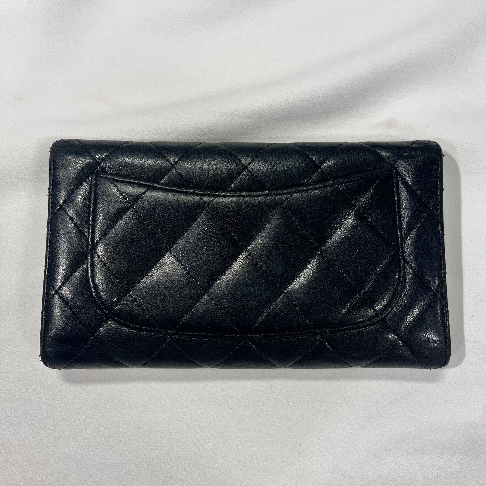 Lambskin Quilted Large Flap Wallet Black