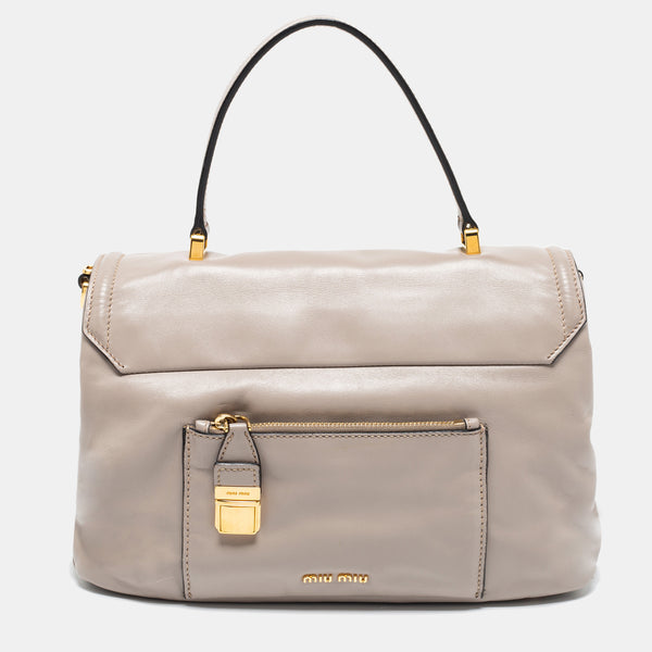 Grey Vitello Soft Leather Top Handle Bag