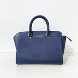 Navy Saffiano Leather Satchel