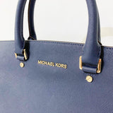 Navy Saffiano Leather Satchel