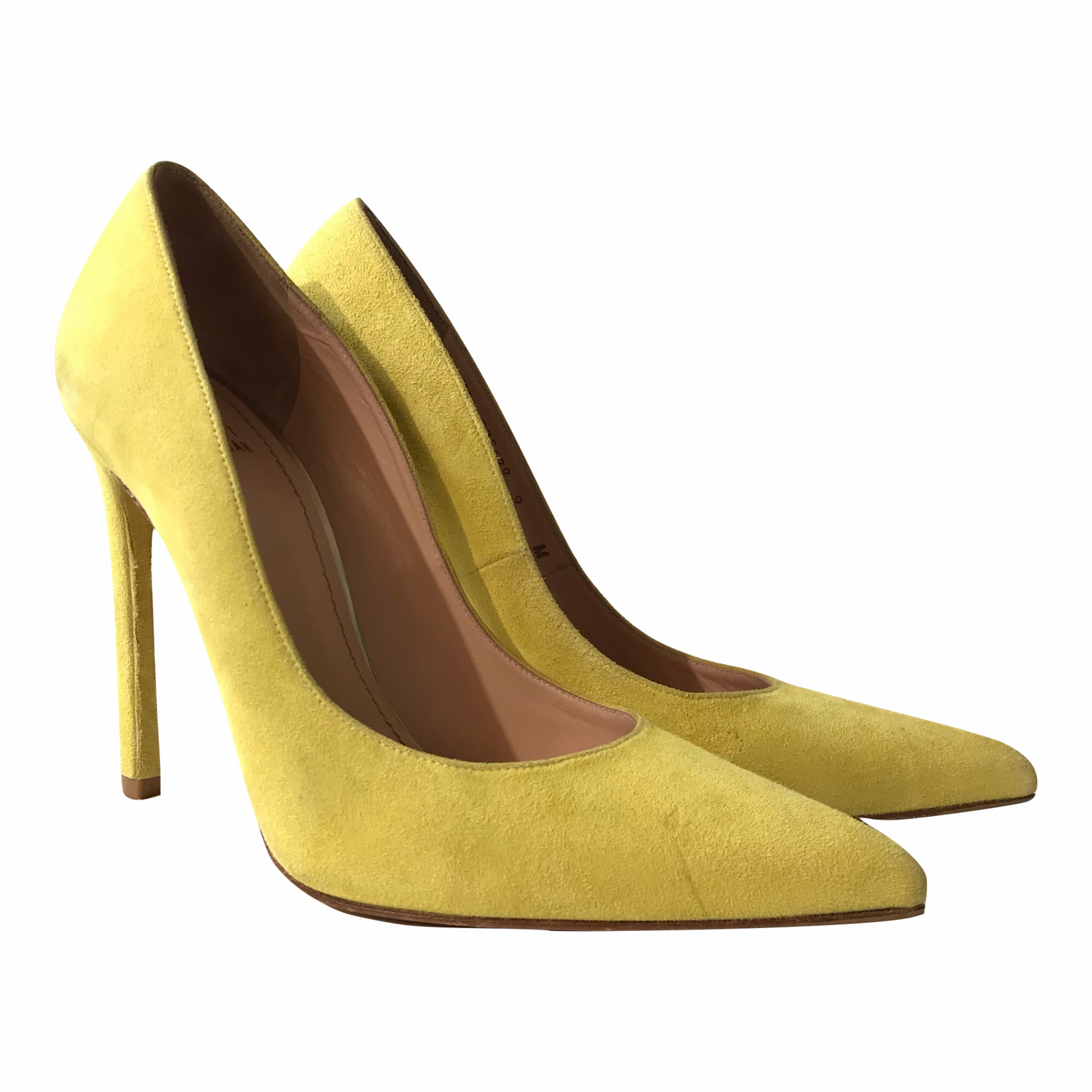 Luxury women's shoes - Instinct 100 Saint Laurent patent mustard yellow  leather pumps